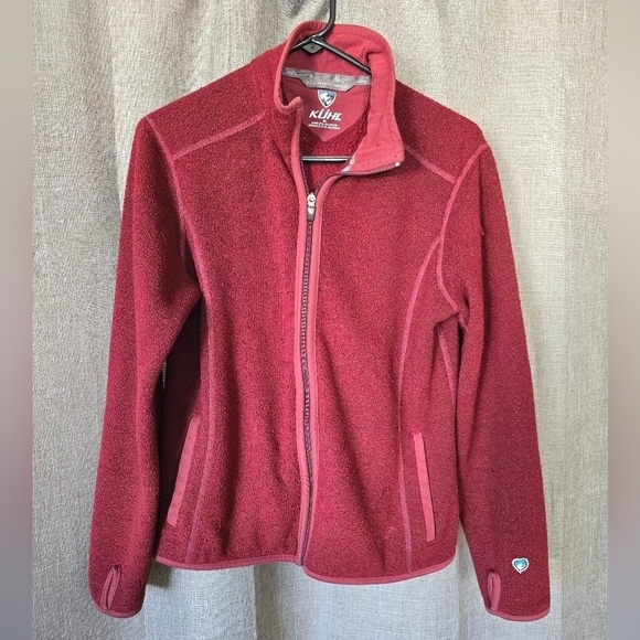 Kuhl Women’s M Alfpaca Fleece Full Zip Jacket Rusty Maroon Color Thumb Holes - Picture 1 of 5